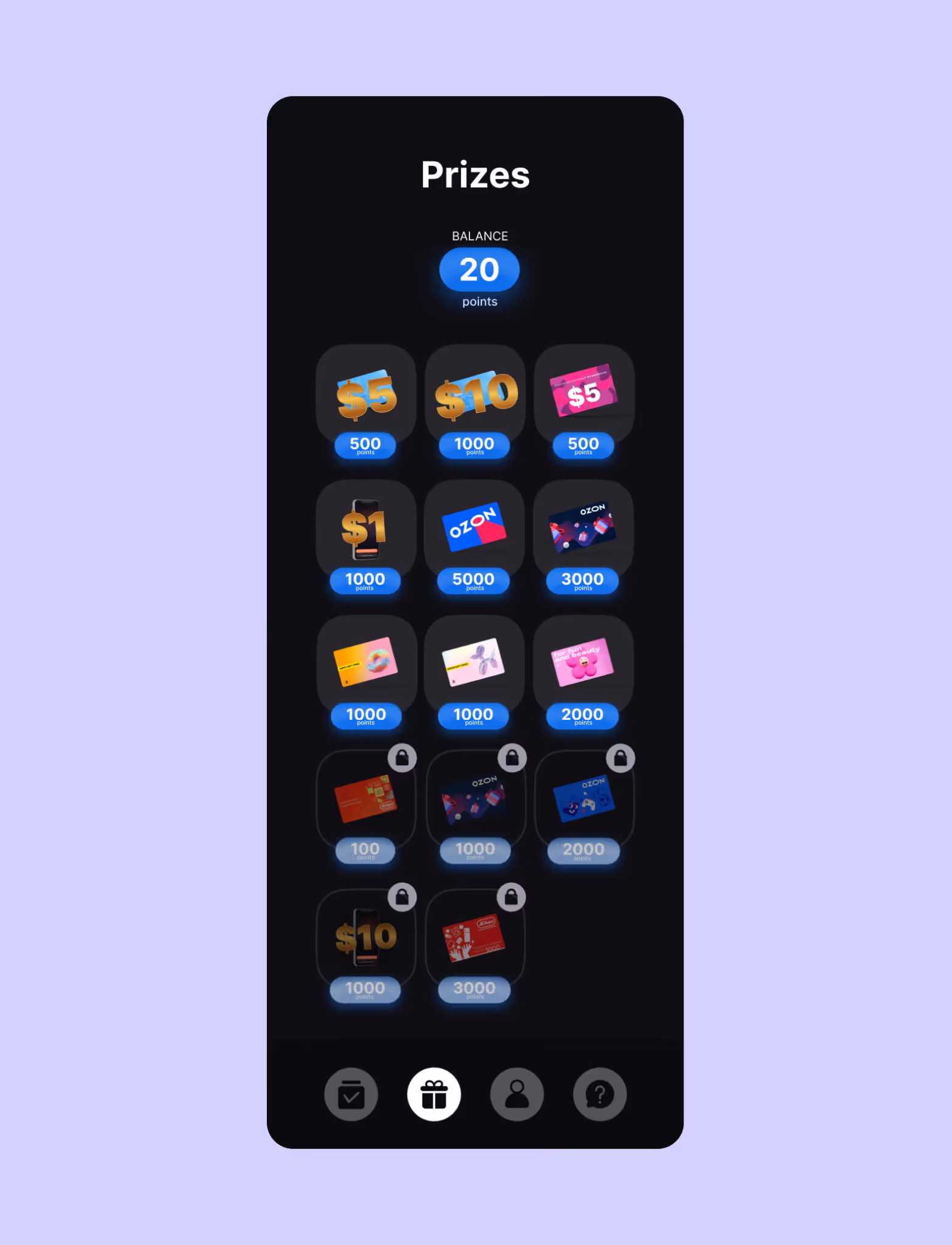 Interface of SOAK app with gamification