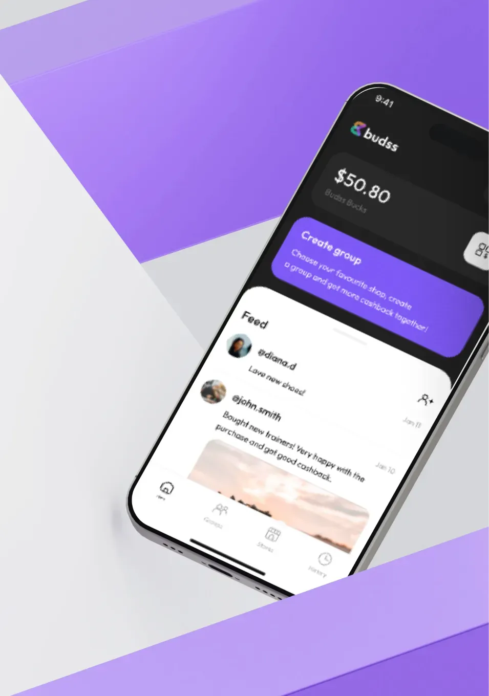 Mobile app interface with group creation feature