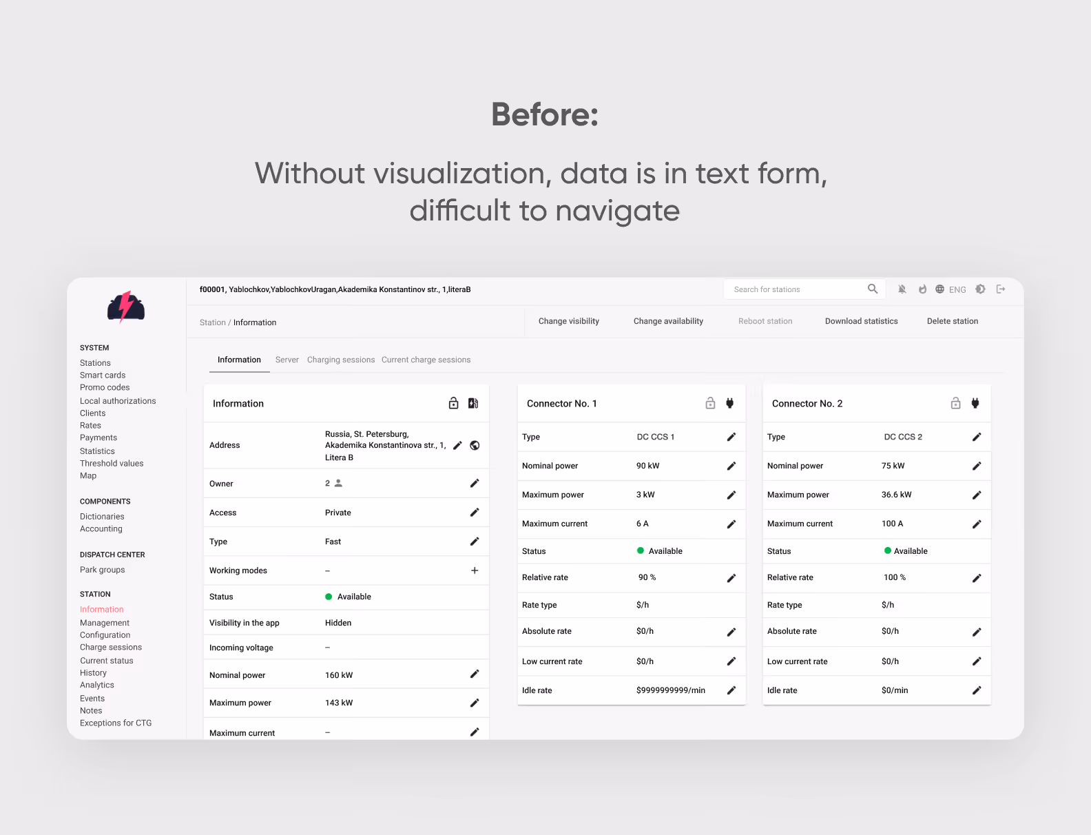 web interface before redesign