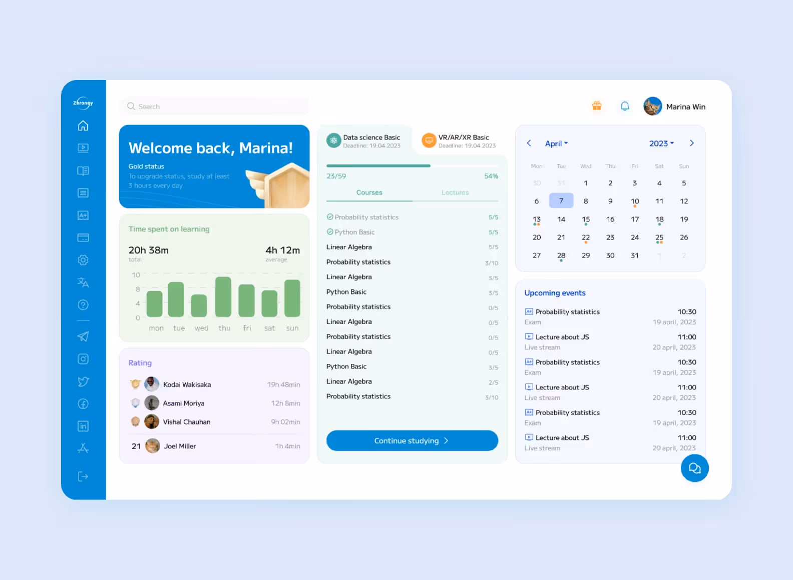 Screenshot of a user-friendly dashboard on Zeroney conducted by Purrweb