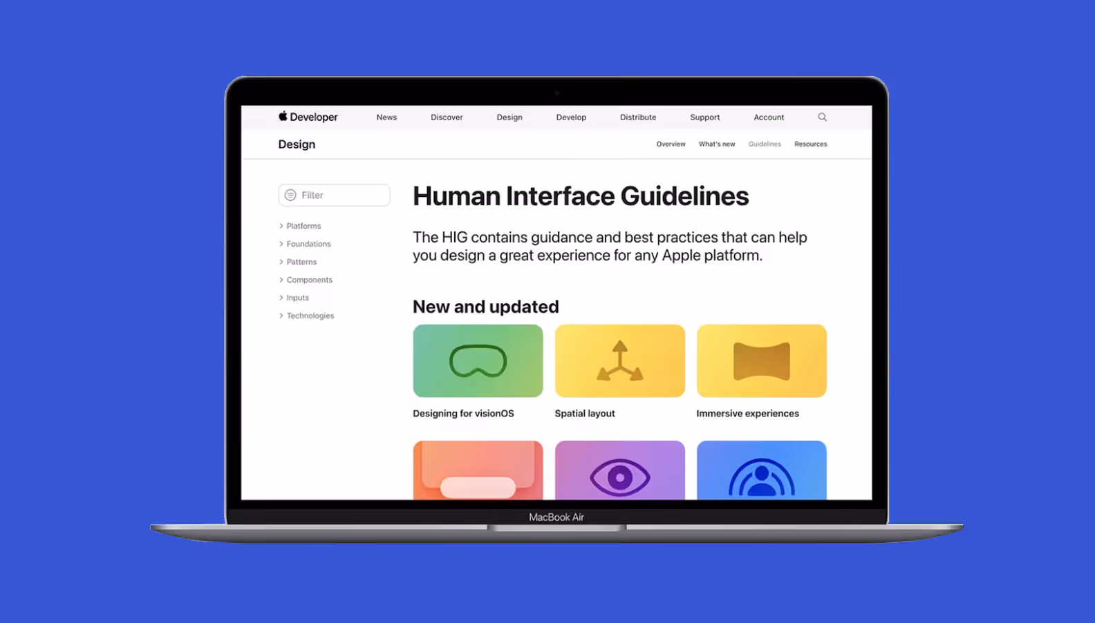 Интерфейс страницы Apple Human Interface Guidelines для разработки мобильных приложений под iOS
