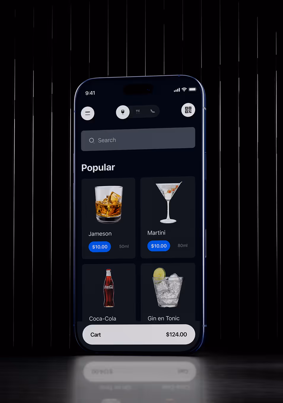 Mobile app beverage ordering screen