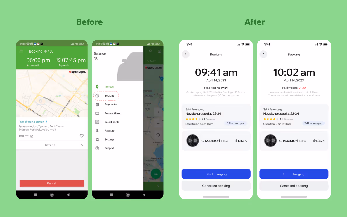 Side-by-side view of ThunderSoft mobile app interface before and after redesign