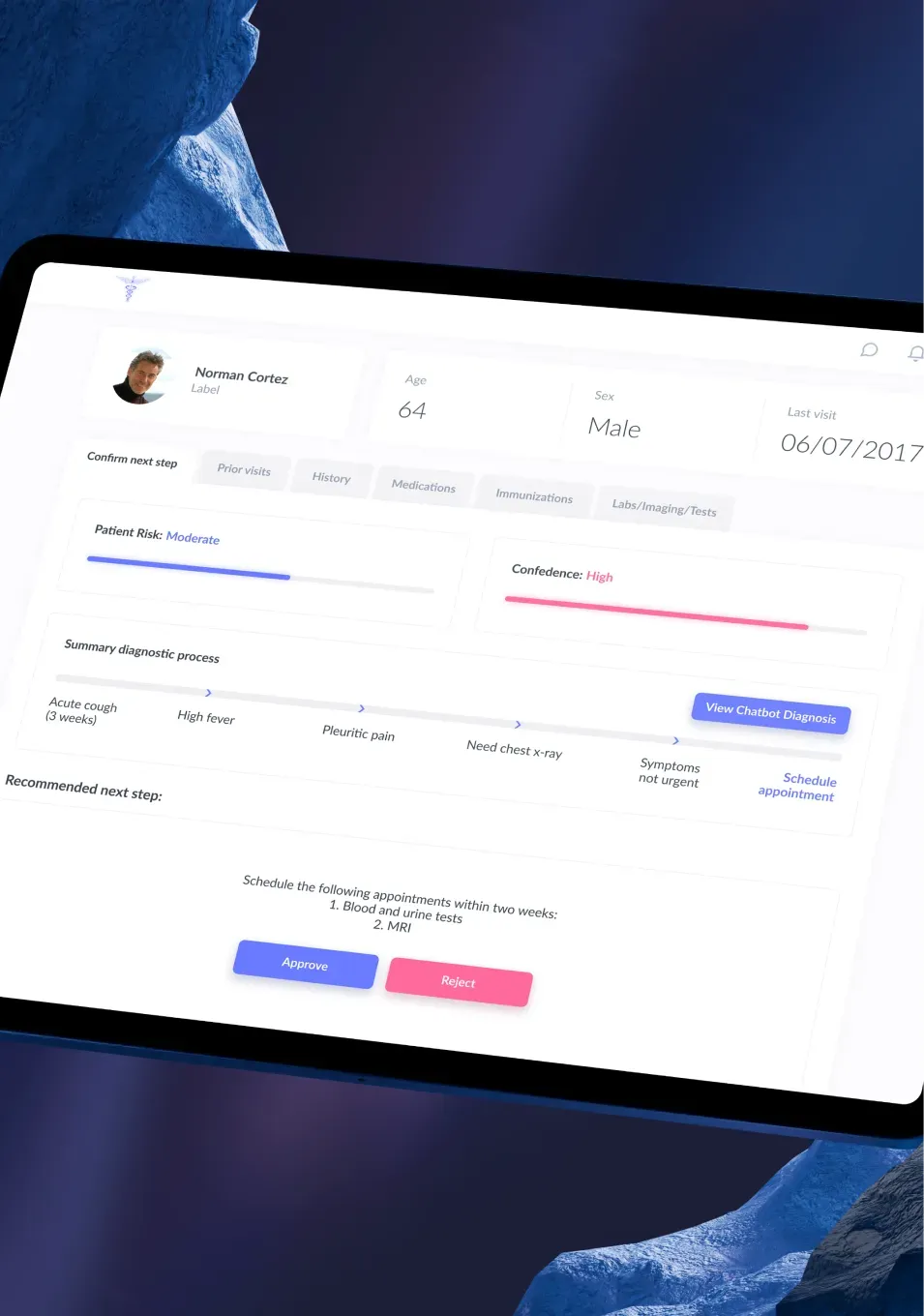 Patient profile dashboard with health information