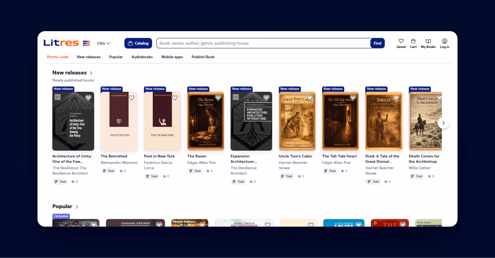 Audiobooks catalog on the Litres website