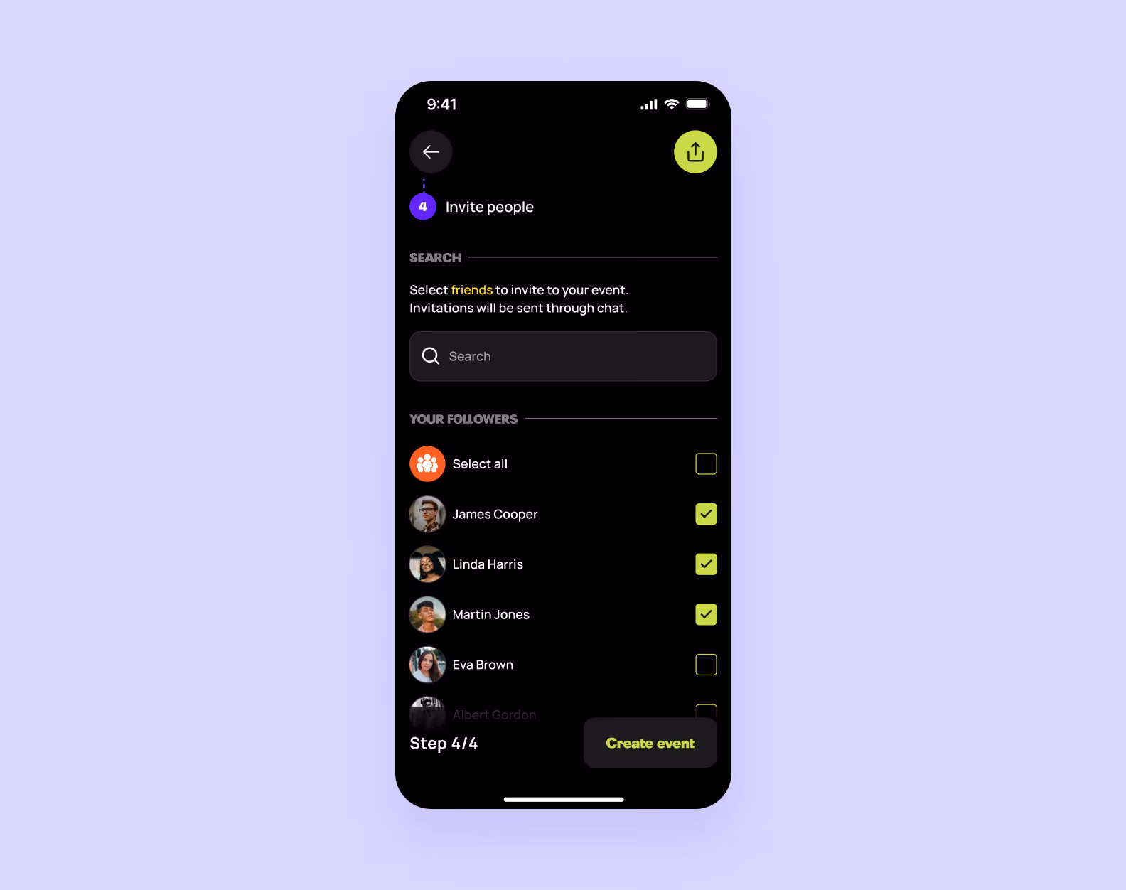 You can select all friends or only some from the list