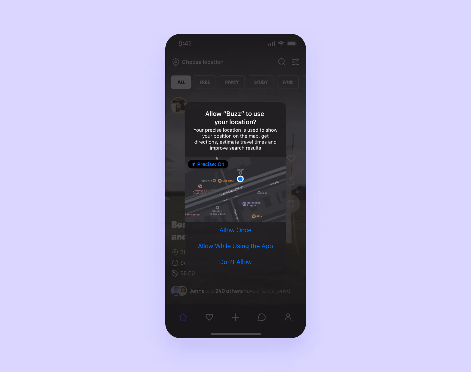 Permission request to use the user’s location