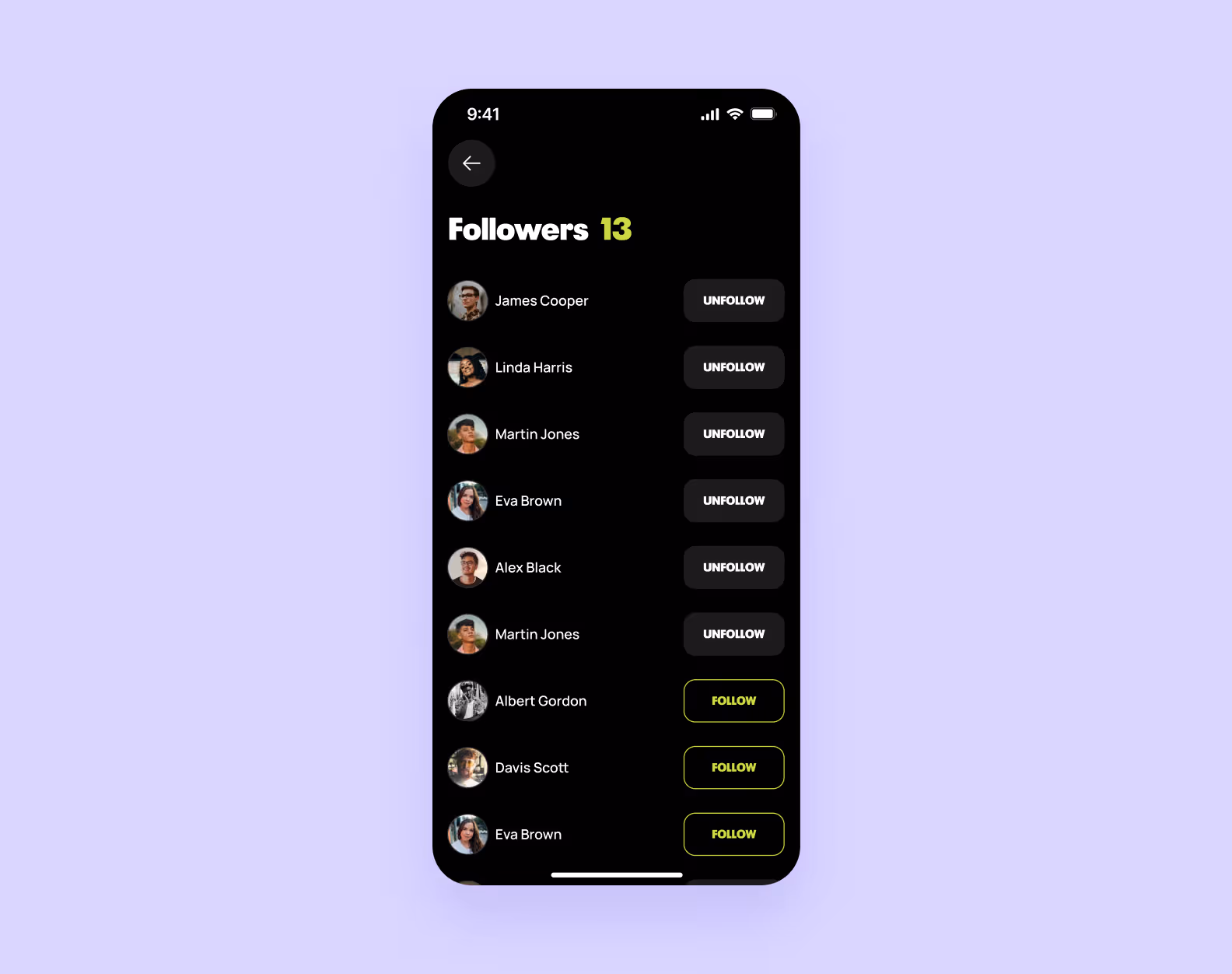 Followers page