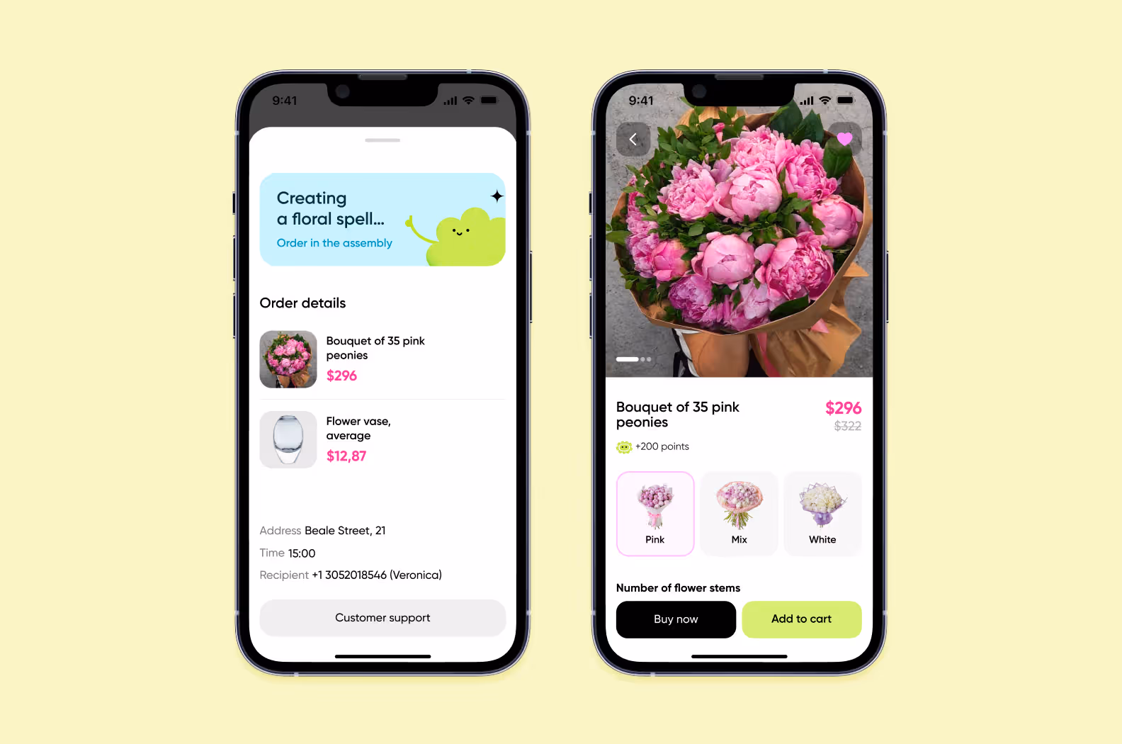 Screens demonstrating how the "Share magic today" metaphor shaped the interface's visual and textual language