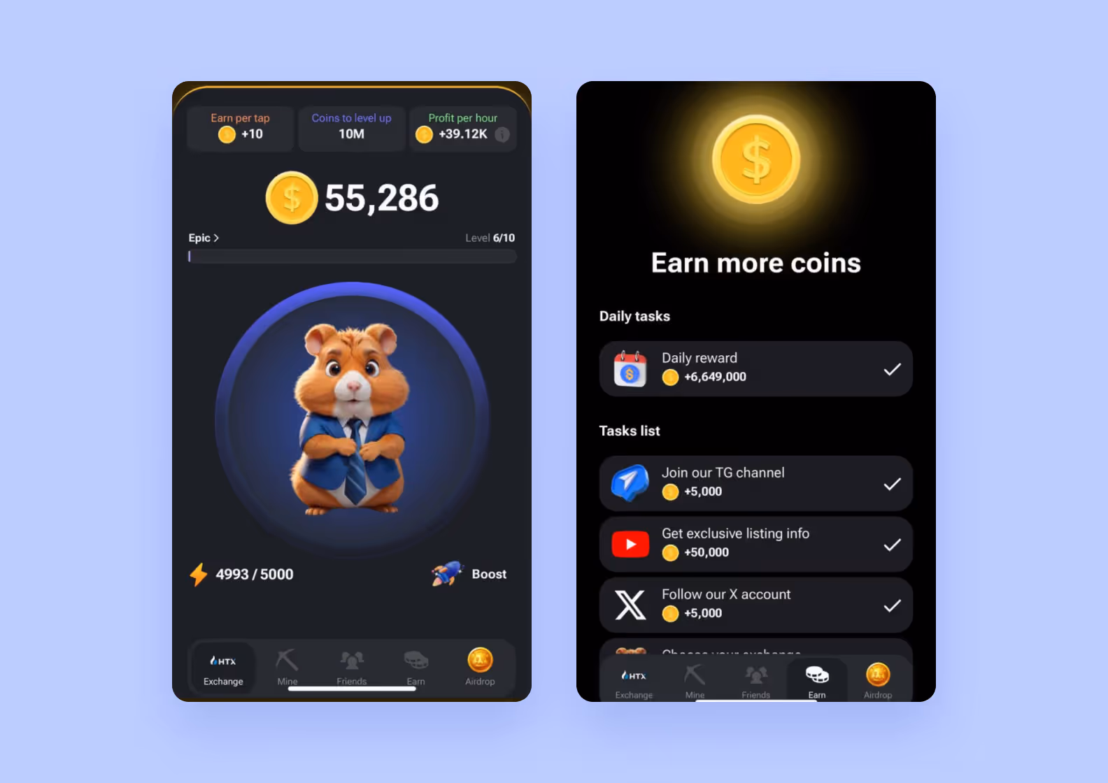 экраны игры Hamster Kombat — приложения Telegram Web App