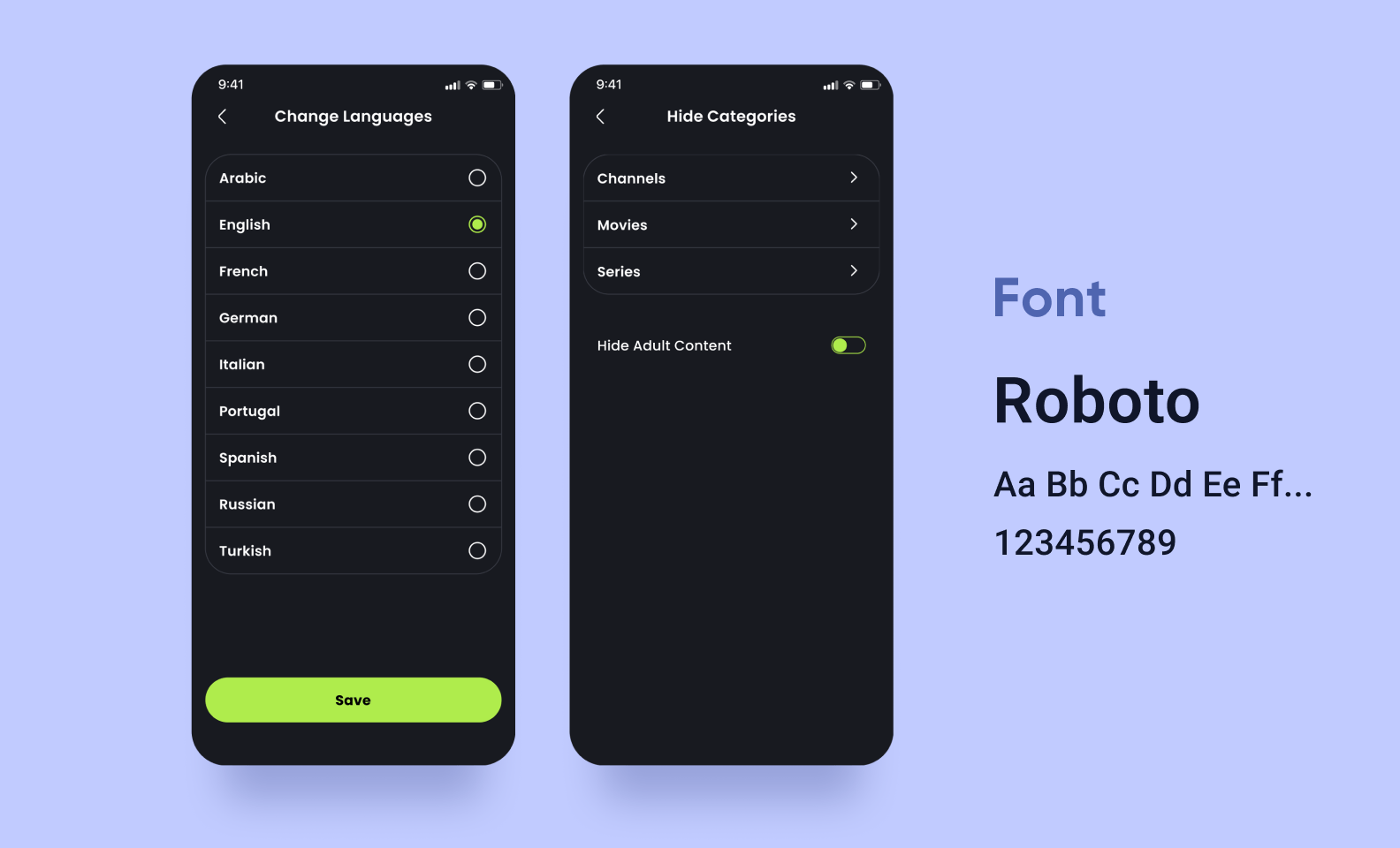 the Roboto font for the IPTV app