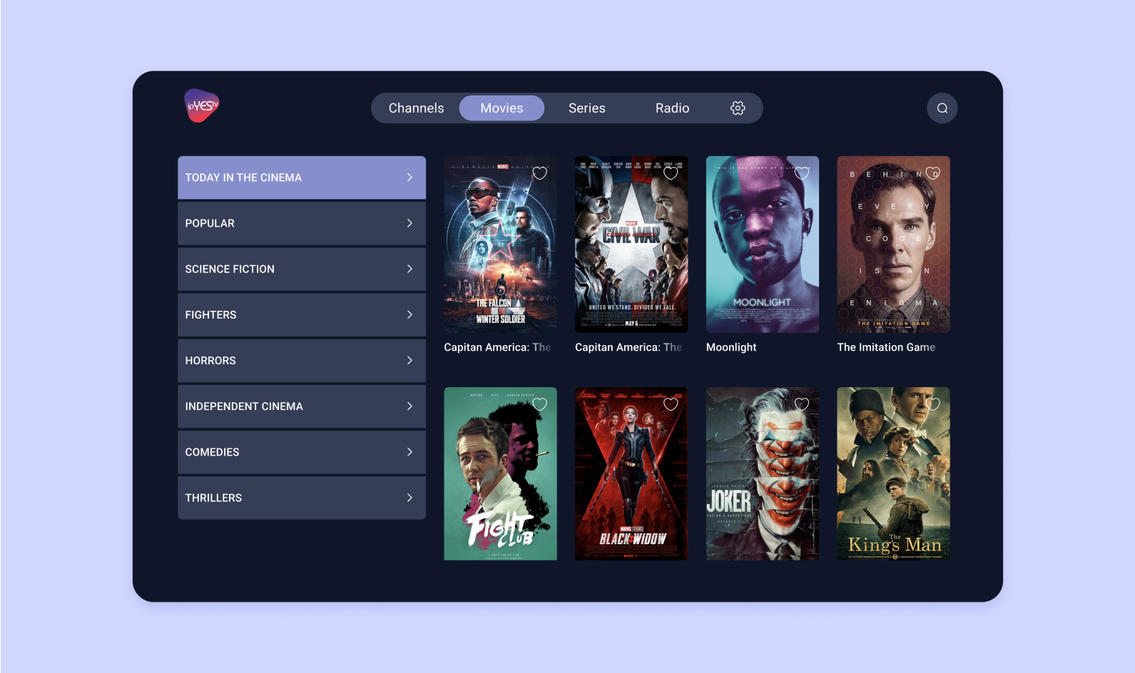 the IPTV app screen
