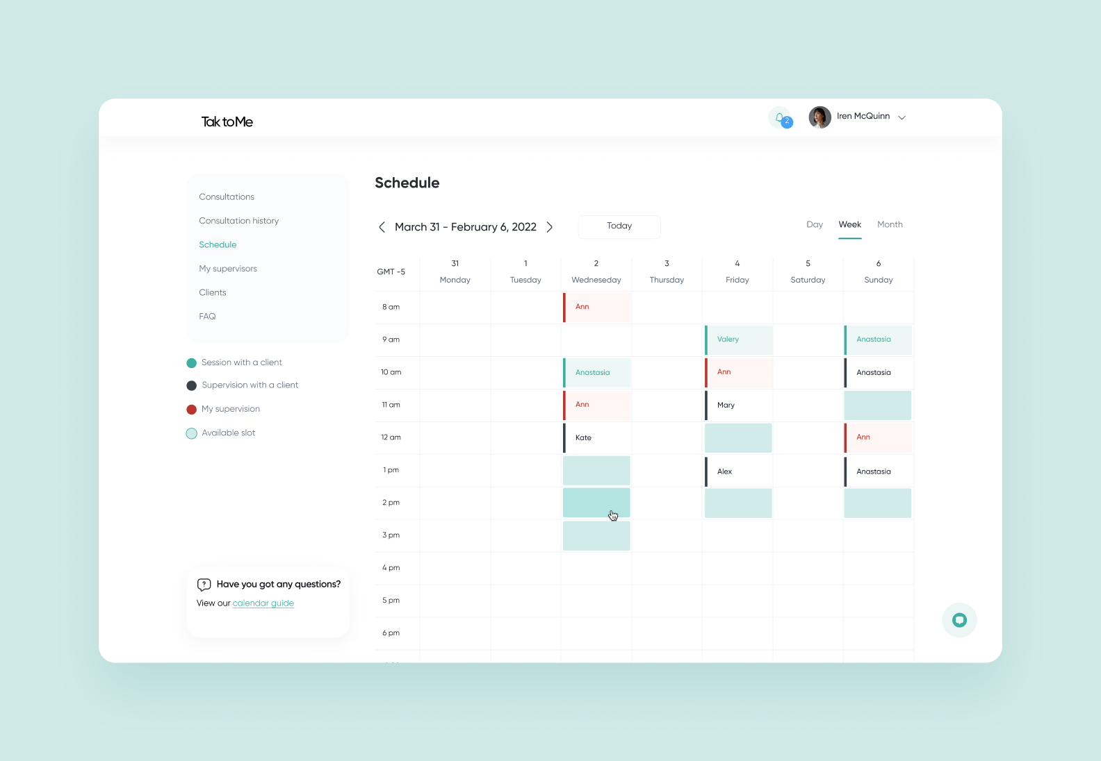 Custom calendar in Talk to Me