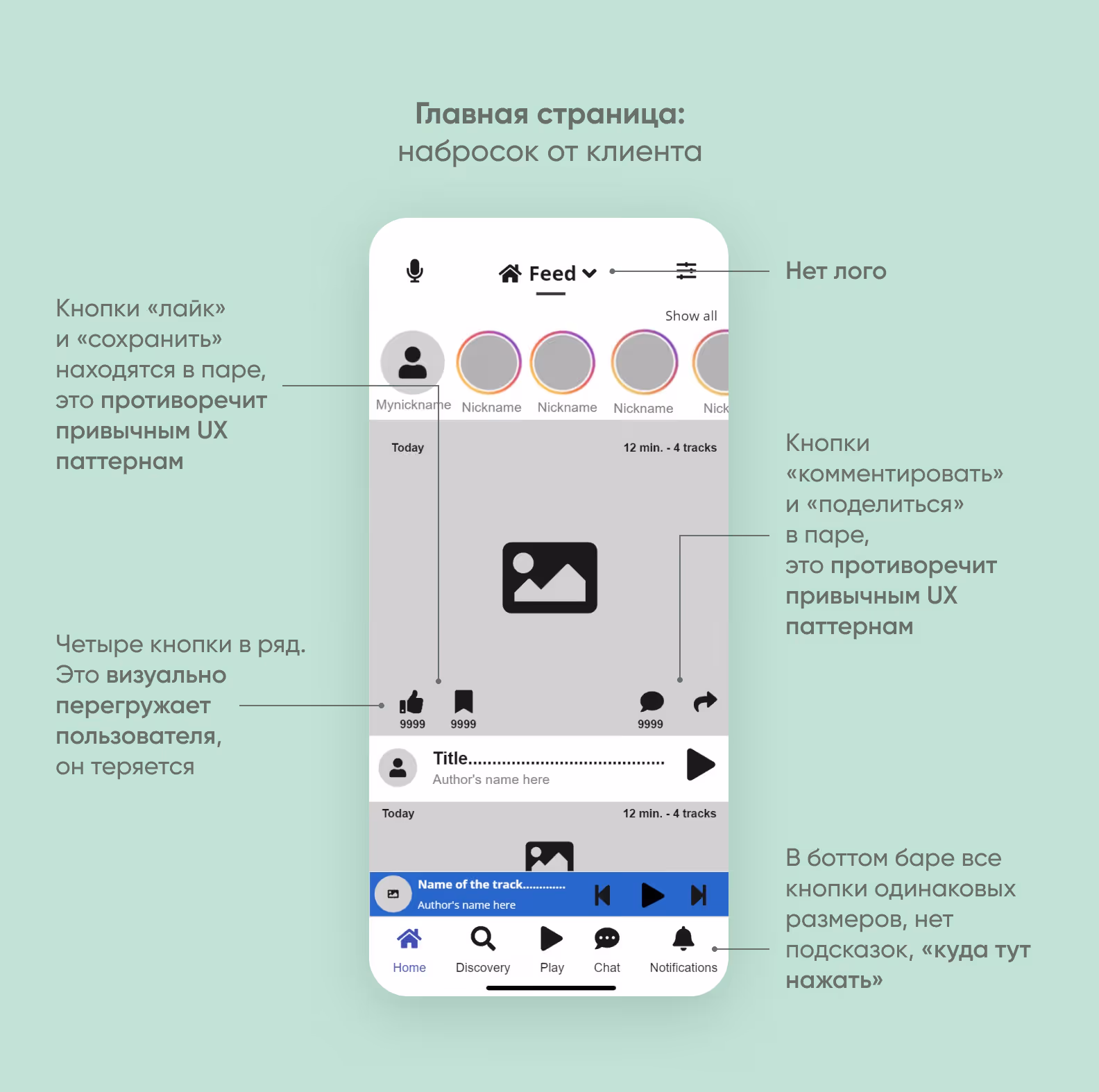 Главная страница приложения: набросок от клиента