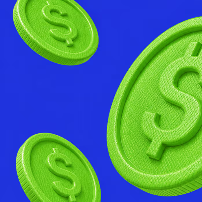 Bright green Apple logo and Android robot icon on a blue background.