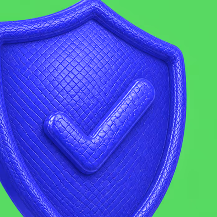 Blue shield with a checkmark pattern on a solid bright green background.