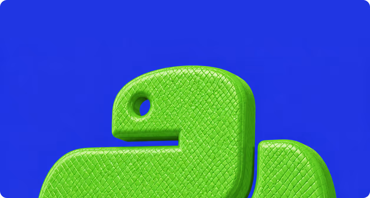 Green snake-shaped object with a textured pattern on a solid bright blue background.