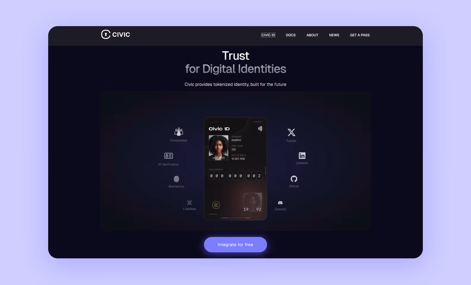 page of civic.com showcasing the platform’s identity verification feature