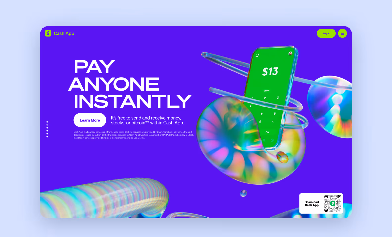 page of cash.app showcasing the P2P crypto payment feature of their mobile app