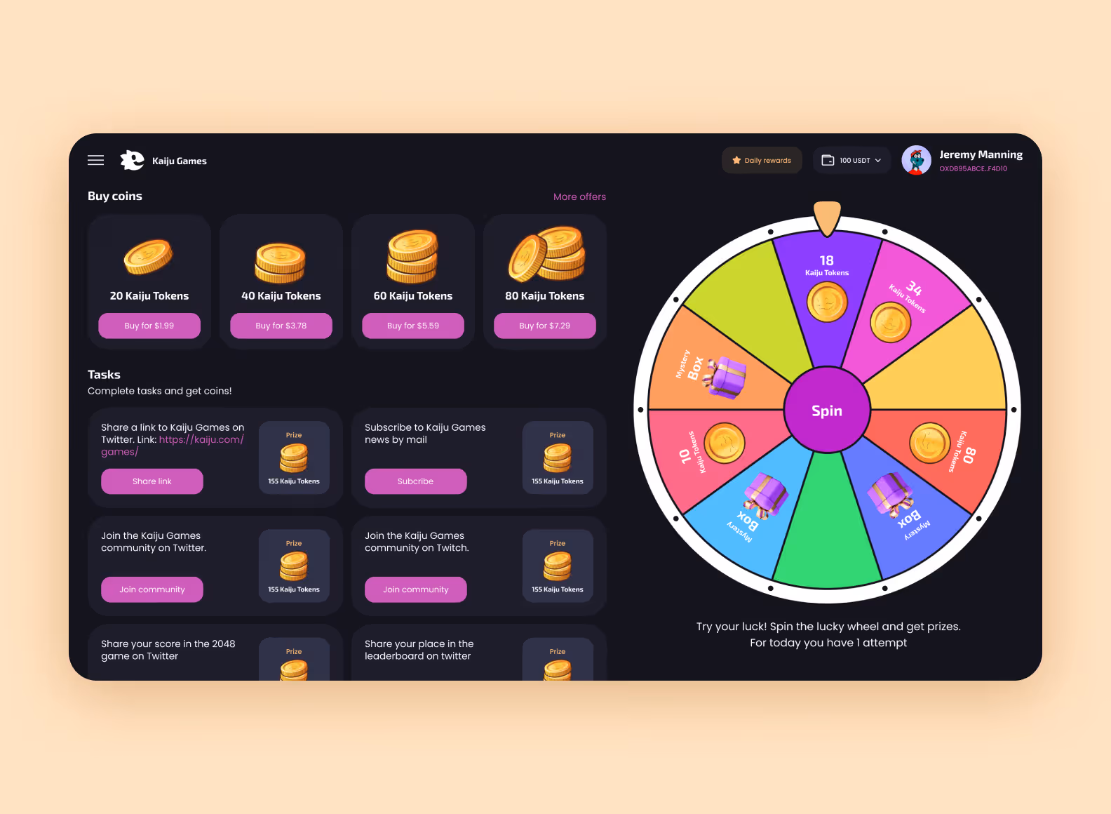 Store design in the game for the cryptocurrency wallet