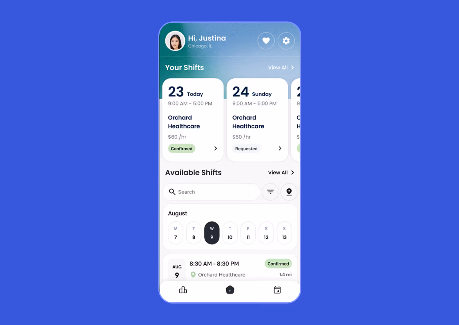 A Home Screen of medical staffing software