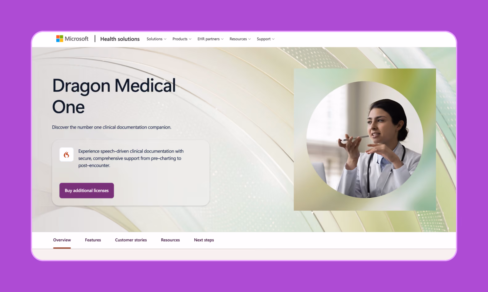 Dragon Medical One landing page screenshot