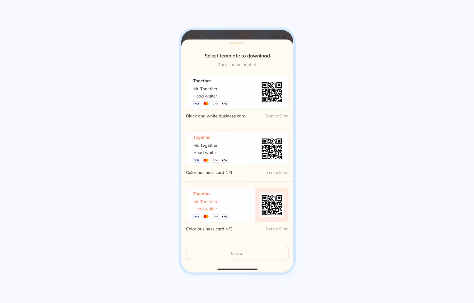 QR code tipping app screen
