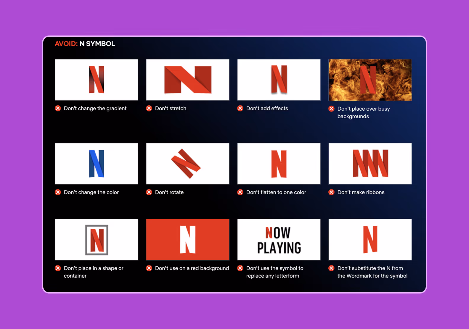 Раздел с гайдлайнами для логотипа из брендбука Netflix