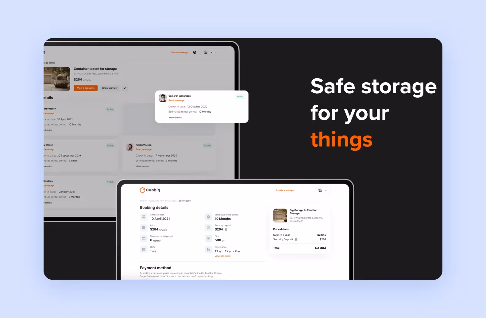 Cubbiq C2C storage marketplace web interface