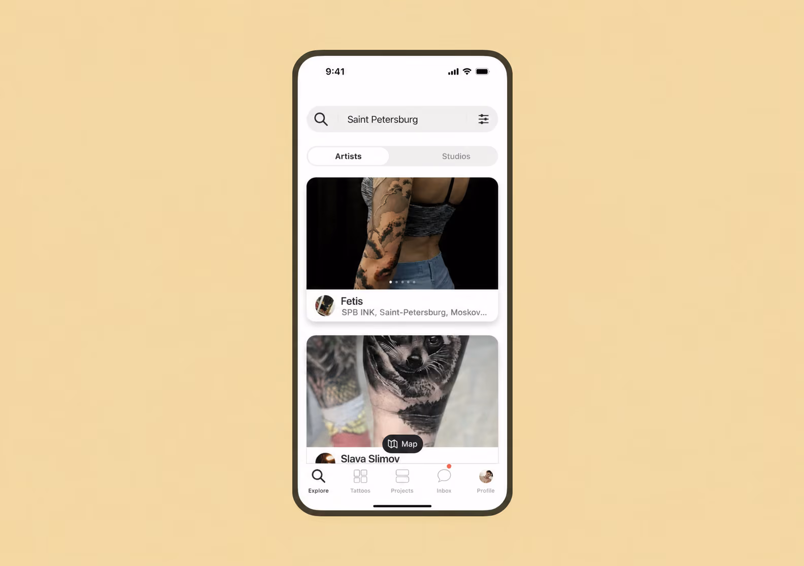 Interface of Tattoodo, a similar app