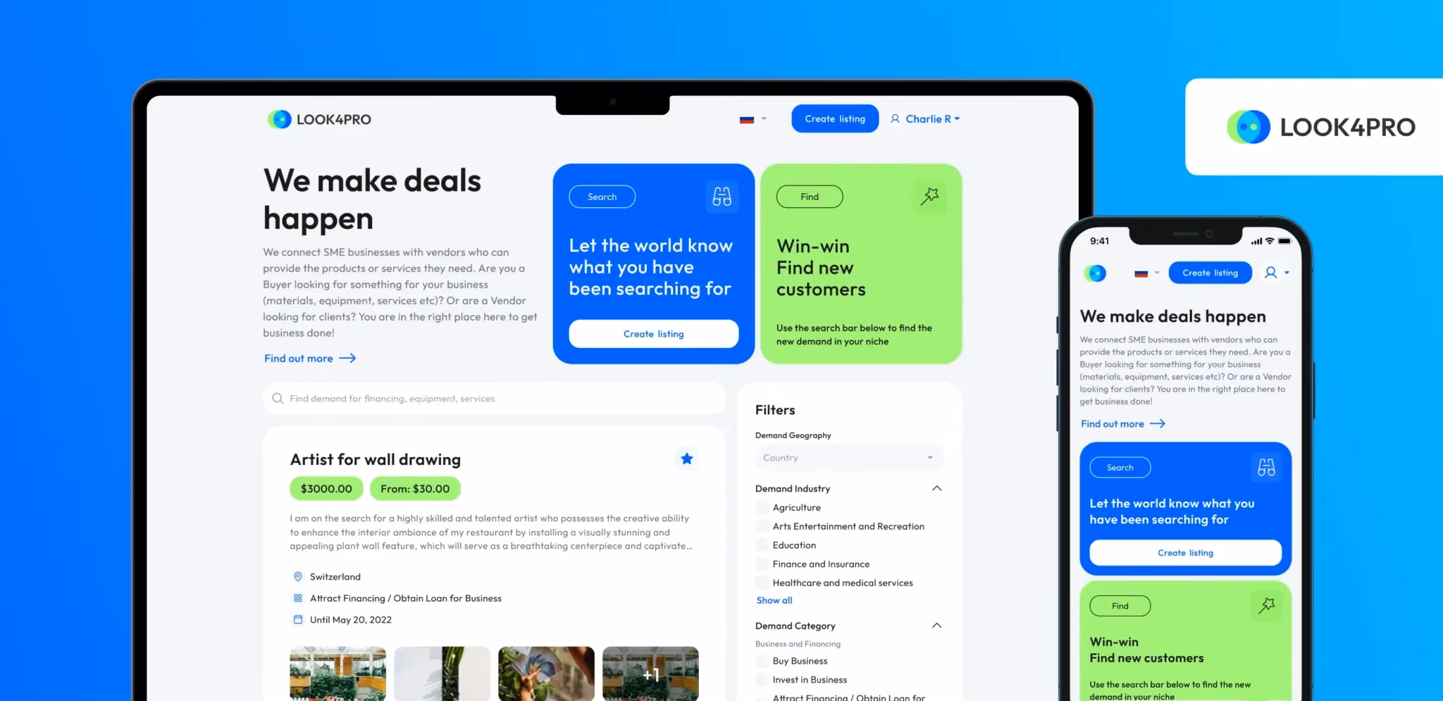 The Look4pro B2B classifieds platform