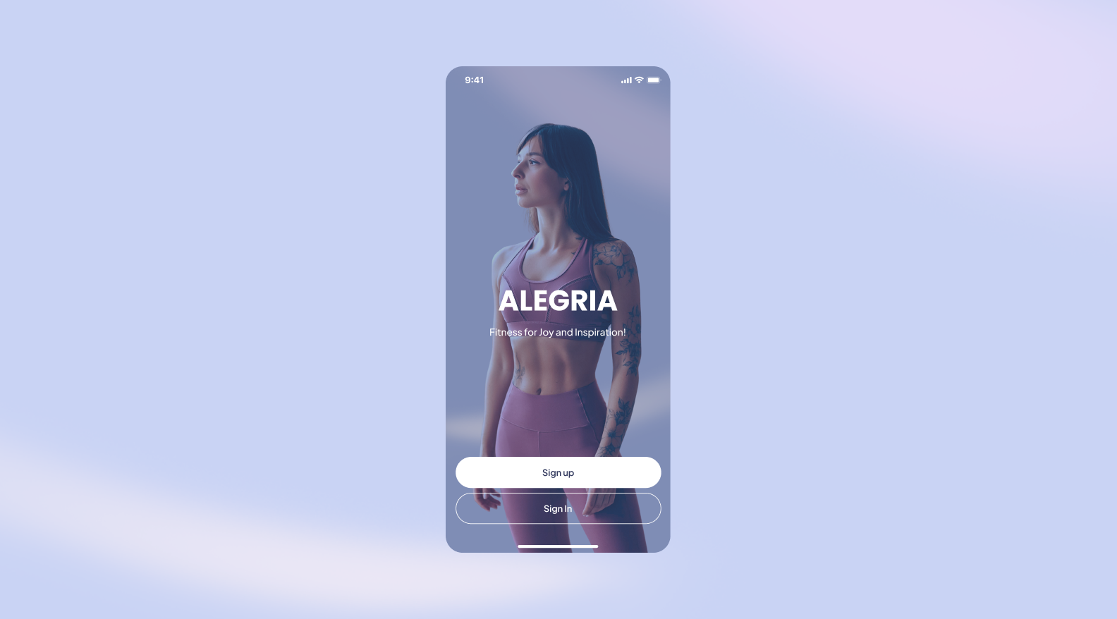 Launch screen of the Alegria fitness app