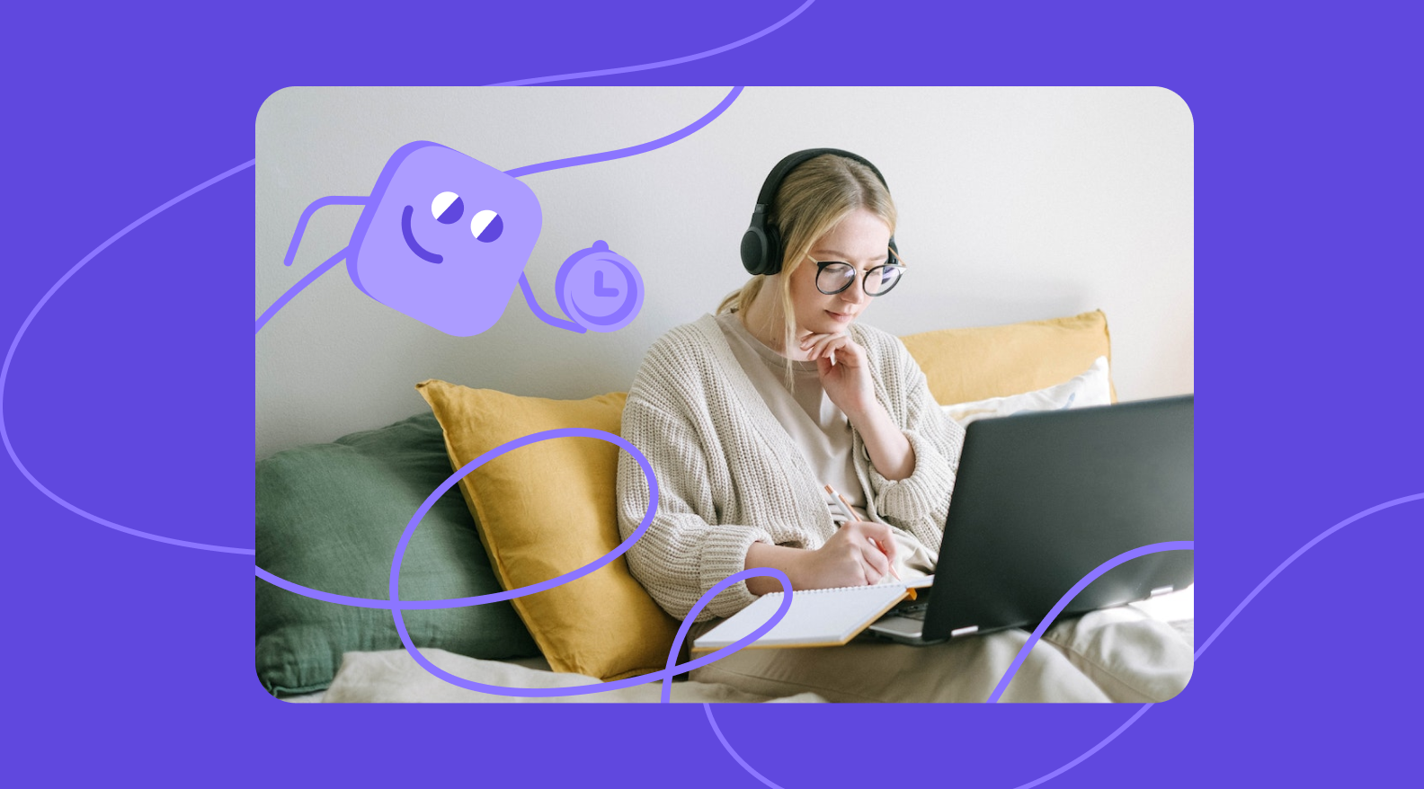 HLP visual with a user and supporting mascot illustrations