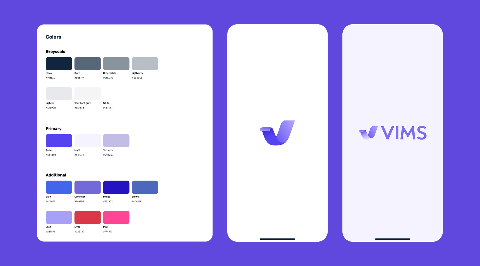 VIMS color palette, logo, and launch screens