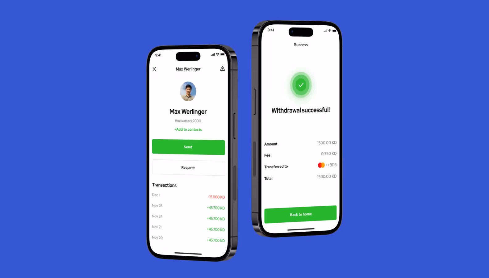 kem peer-to-peer payment app screens