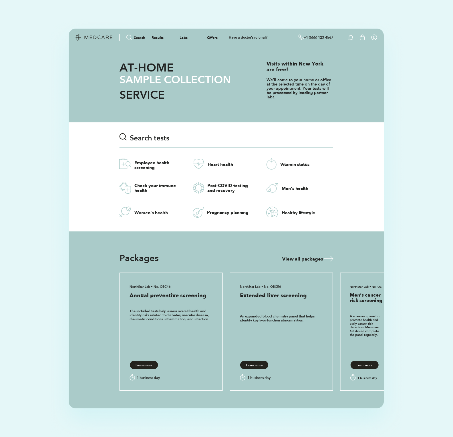 A Figma layout from the client with the old version of the MedCare homepage