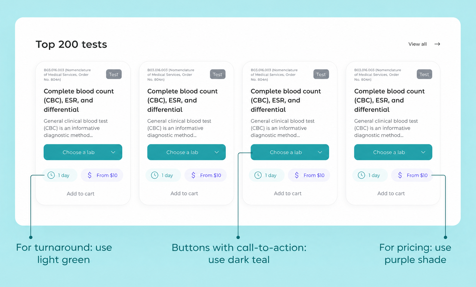 Color accents for navigation in the MedCare interface