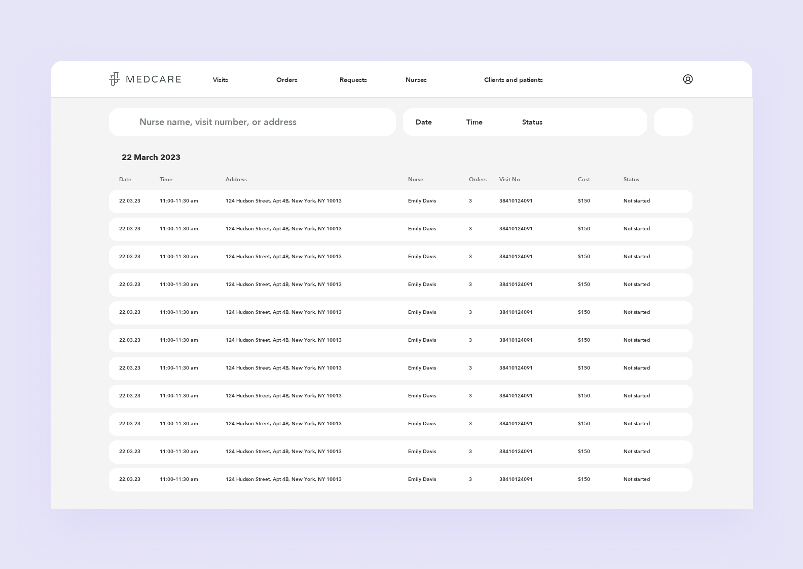 The nurse-side interface in MedCare