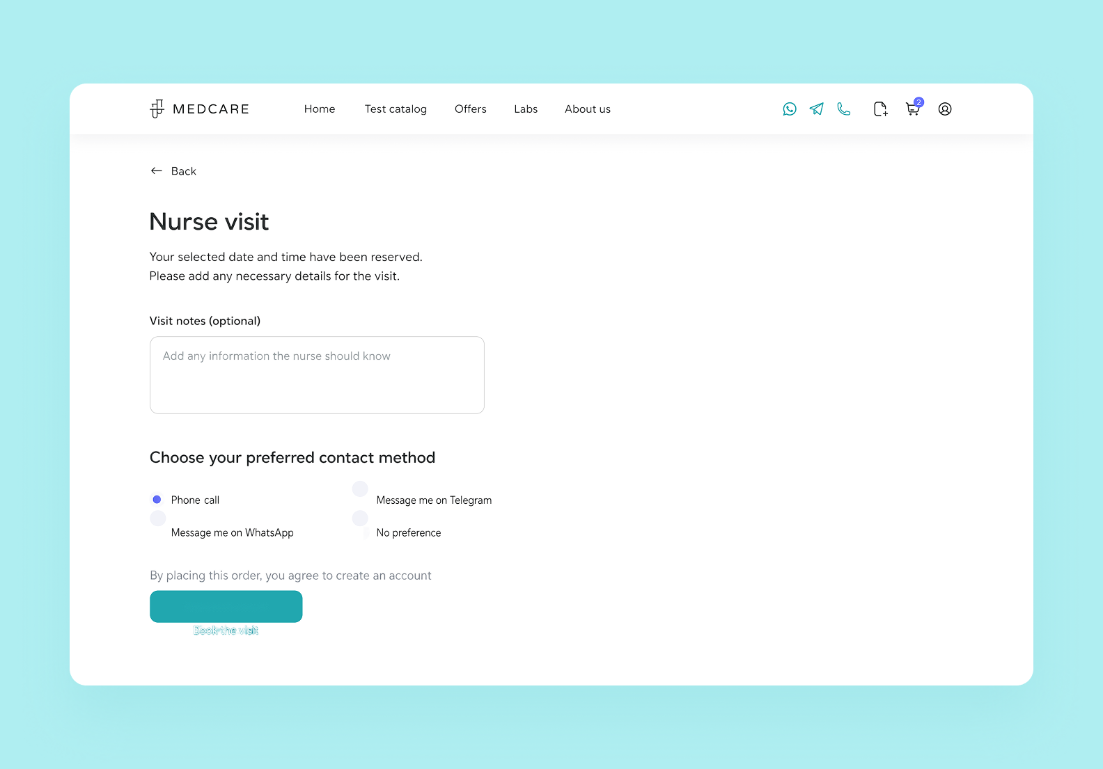 The nurse booking flow in MedCare