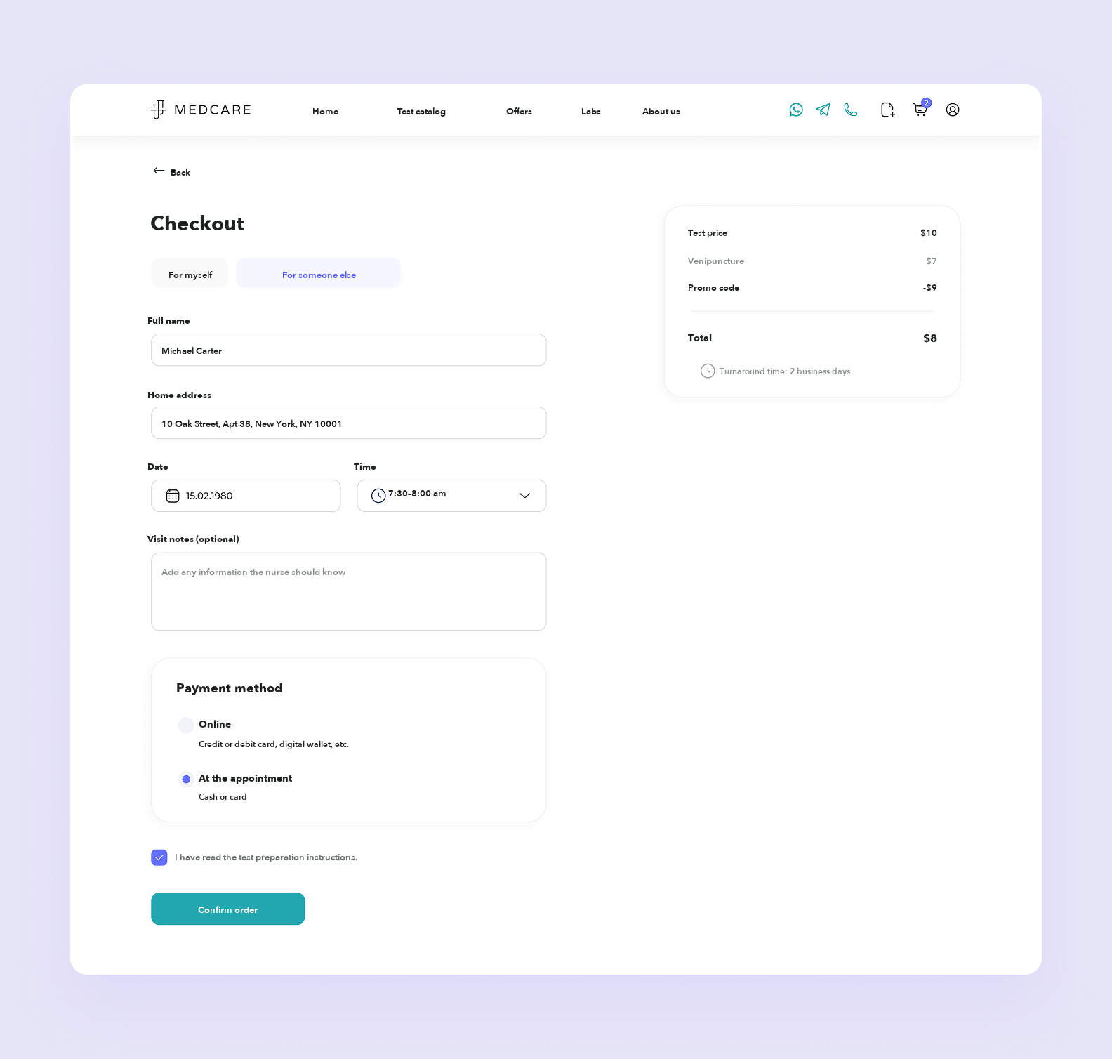 Placing a MedCare order for someone else