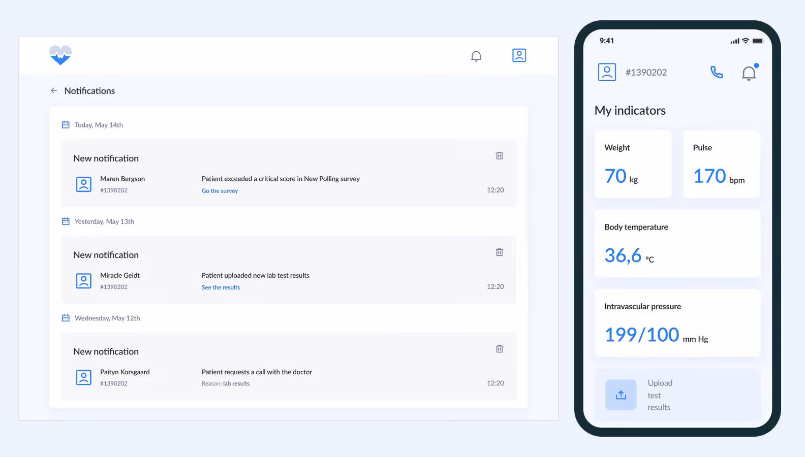 medico doctor web app and patient mobile app interfaces