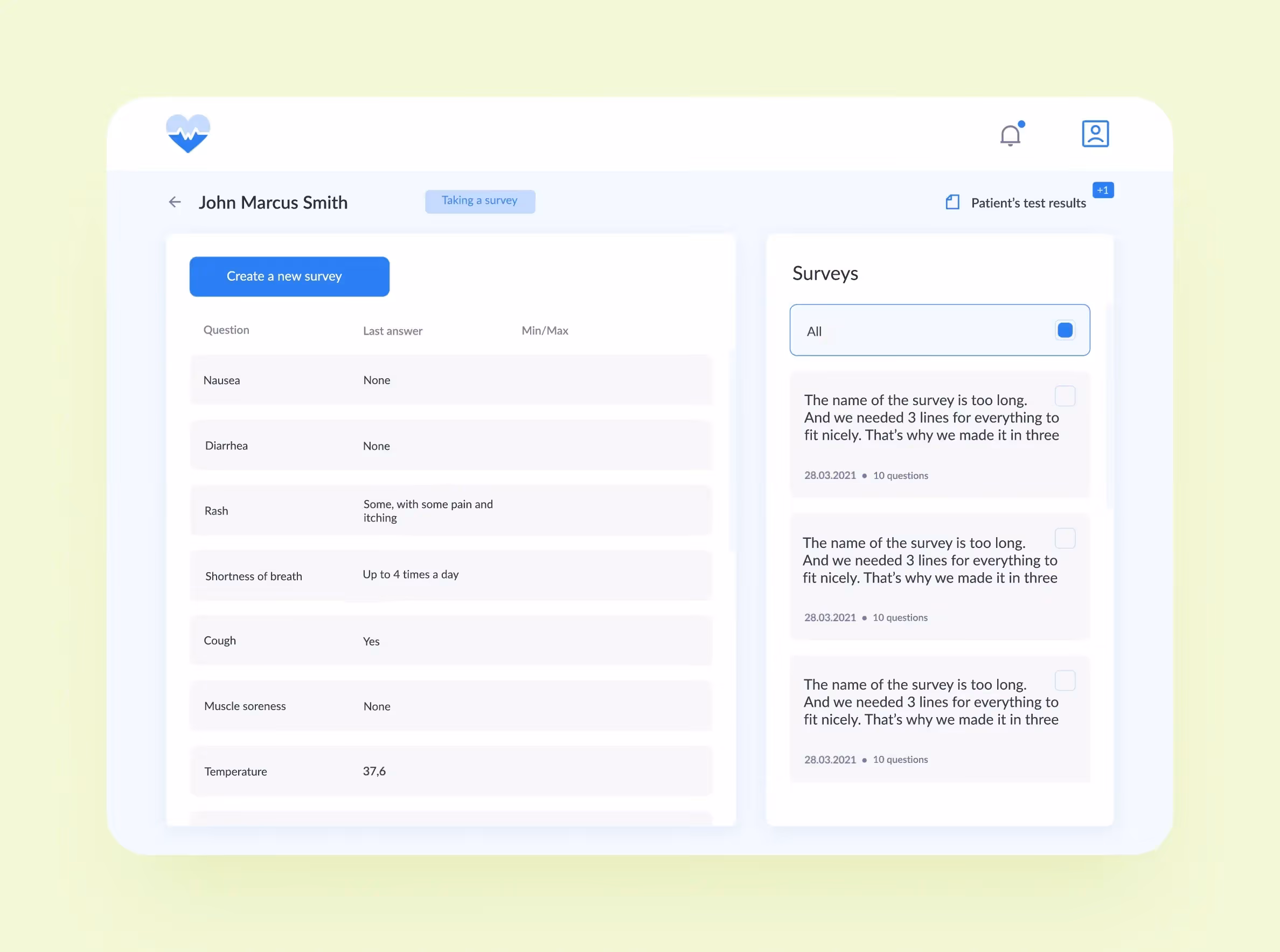 medico oncology follow-up survey and review dashboard