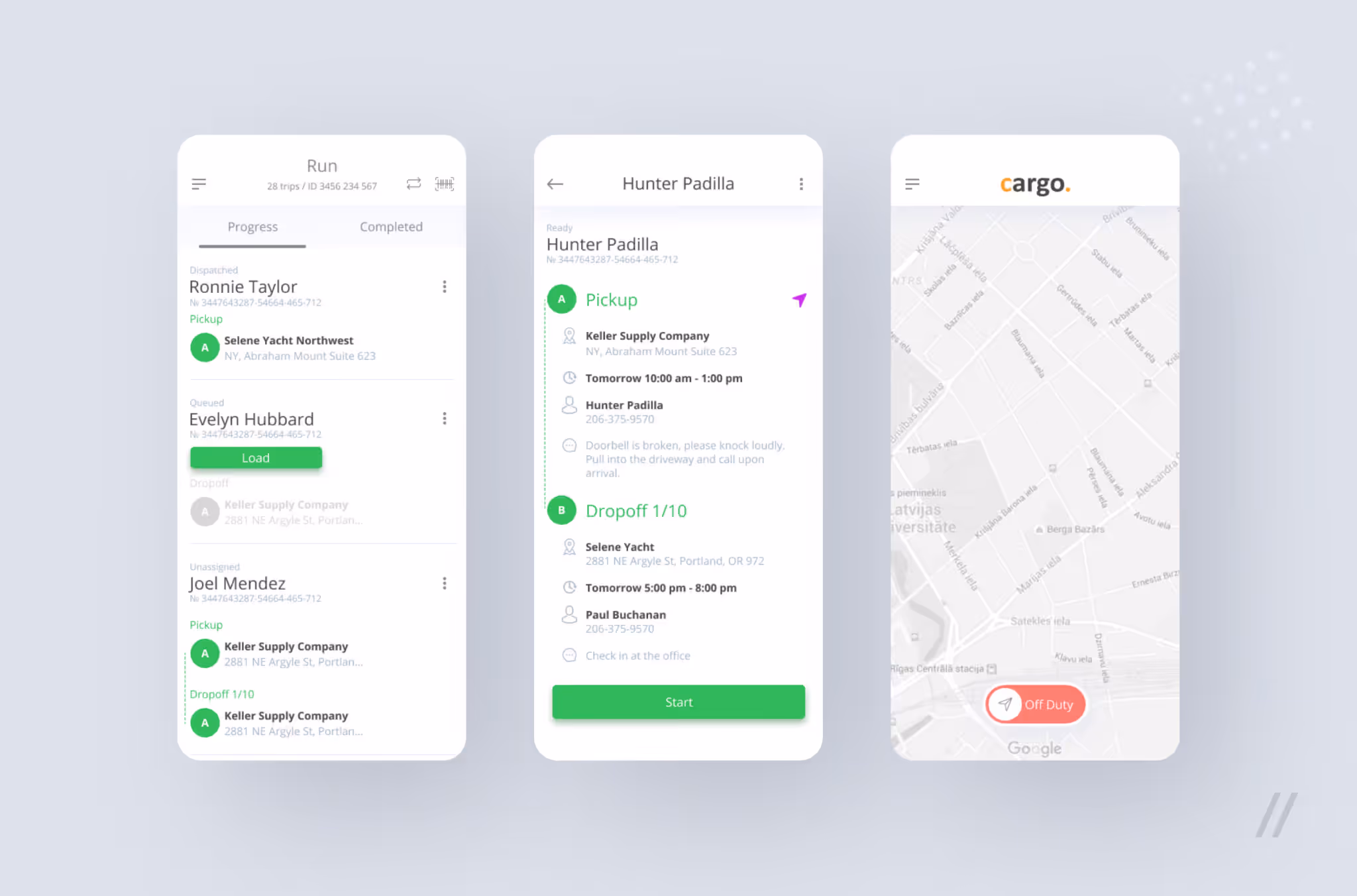 cargo react native courier app delivery flow