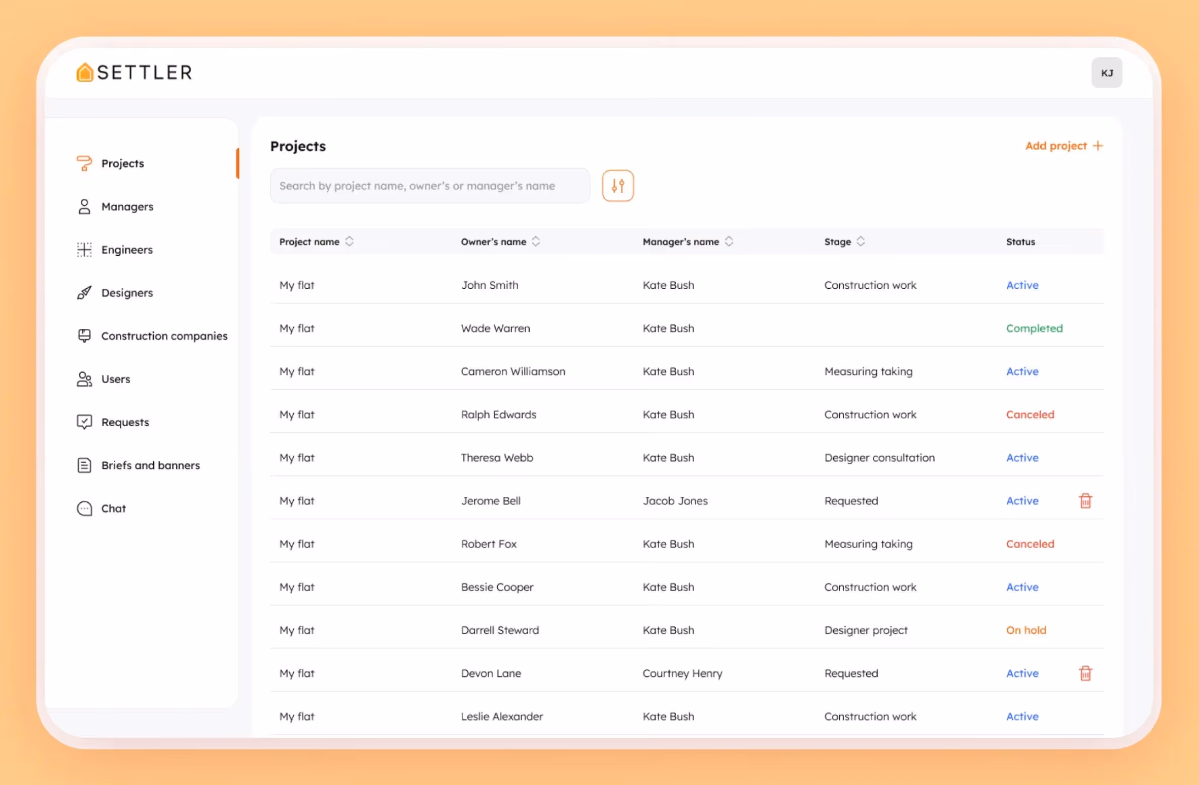 settler renovation management app and admin panel
