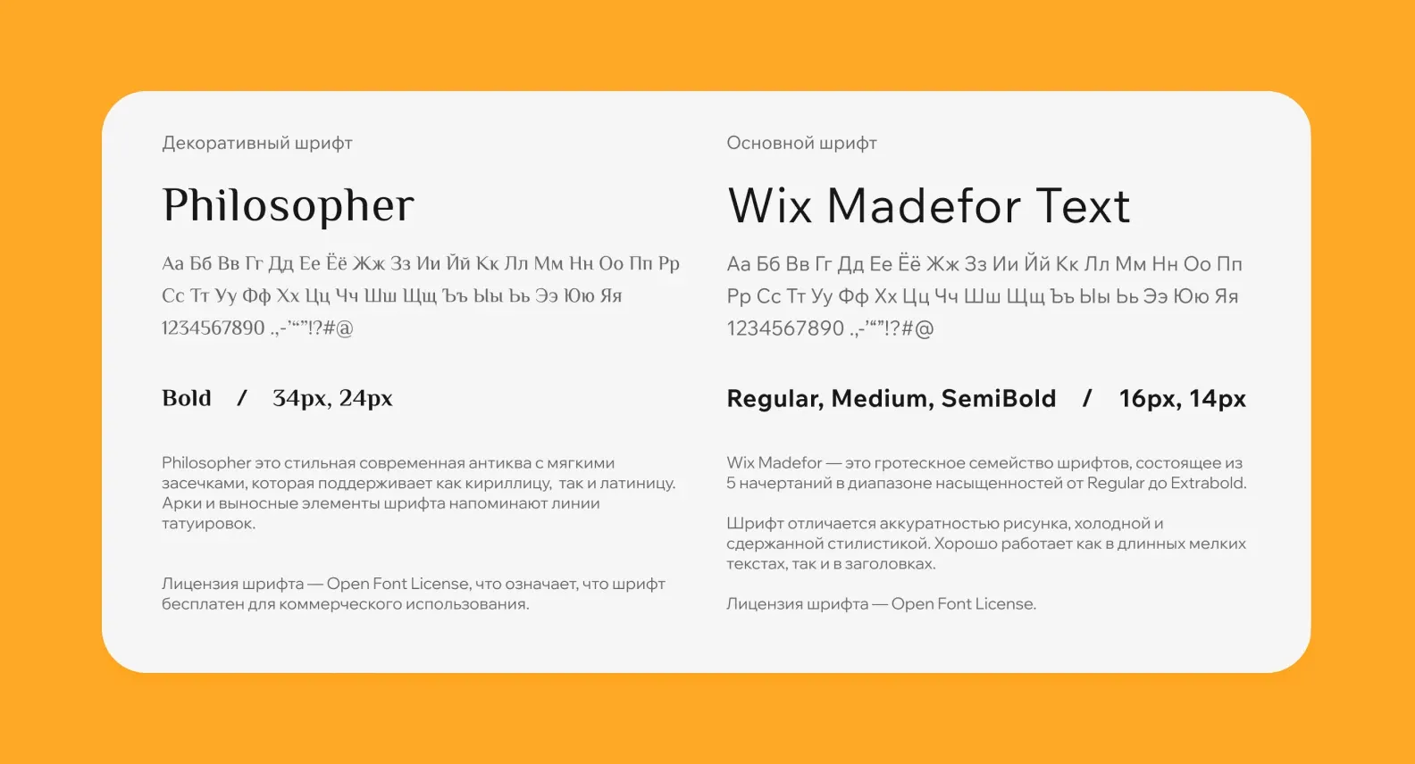 Шрифты Philosopher и Wix Madefor Text