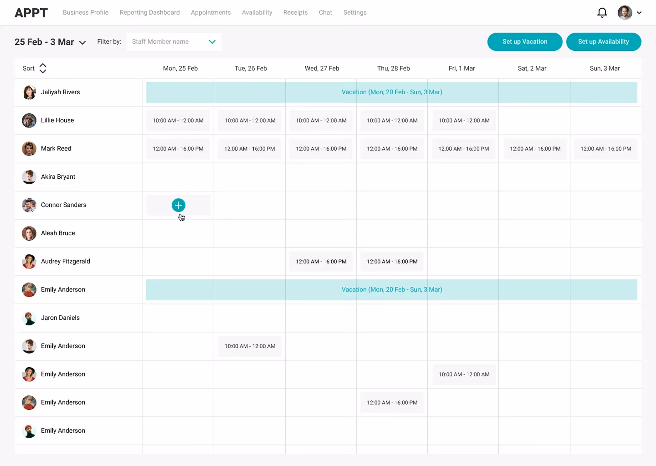 appt appointment scheduling interface with user availability