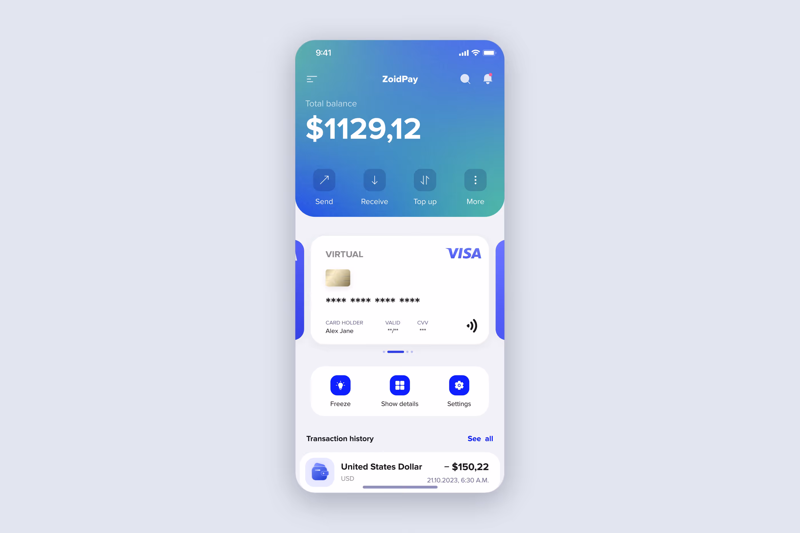 Дизайн-концепты финтех-приложения ZoidPay