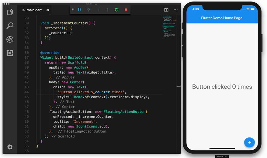 Flutter app development: hot reload feature 