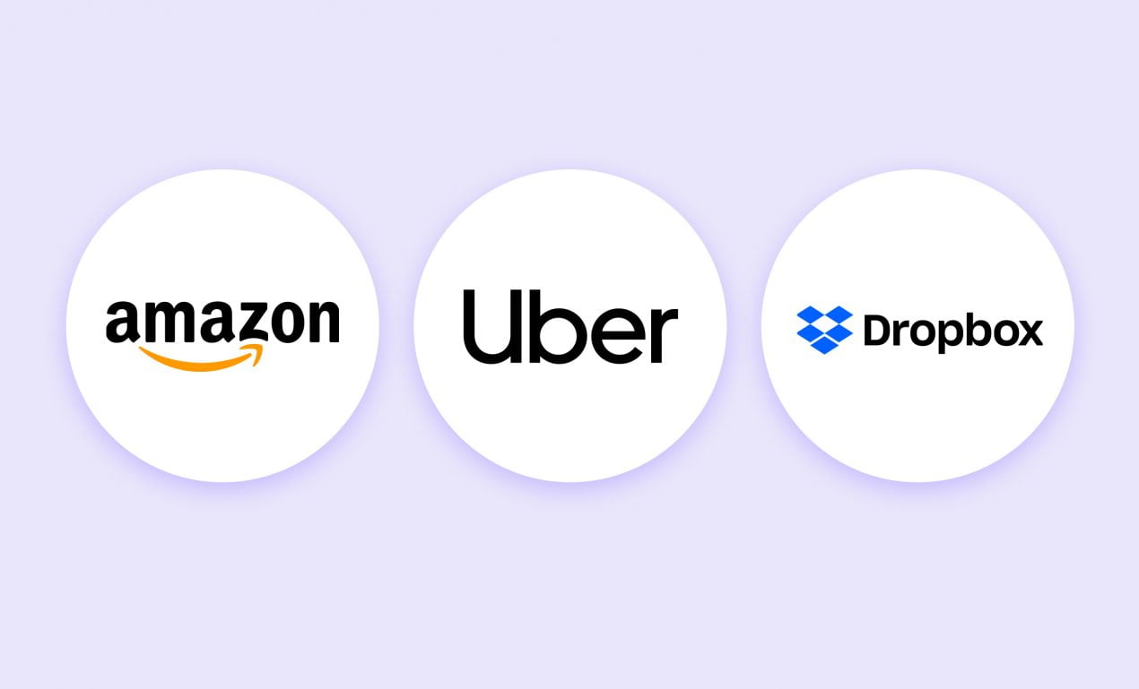 Логотипы Amazon, Uber, Dropbox, которые тоже разрабатывали MVP продукта