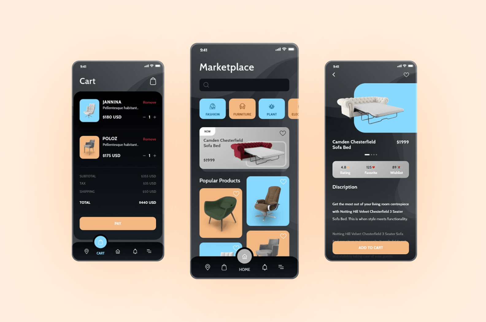 Basic features of a marketplace app